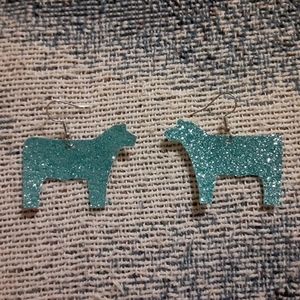 Turquoise Glittery Show Steer Faux Leather Earrings